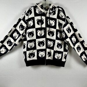 Teddy Fresh Bear Checkerboard Full Zip Hoodie Sweatshirt Size Small Y2K Inspired